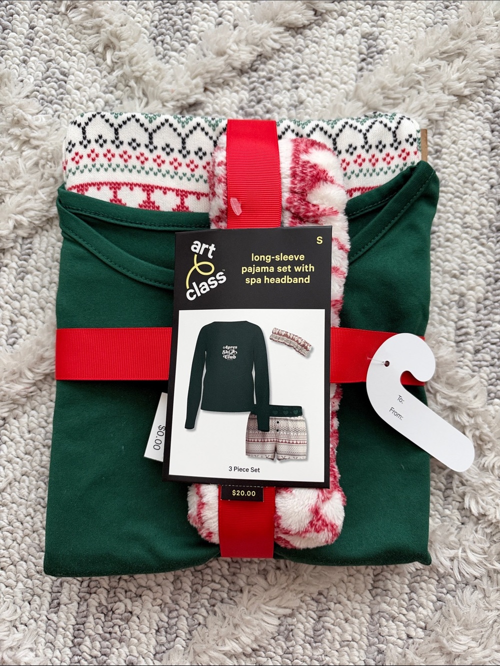 art class Dark Green and Red Kids Long-Sleeve Pajama Set with Spa Headband